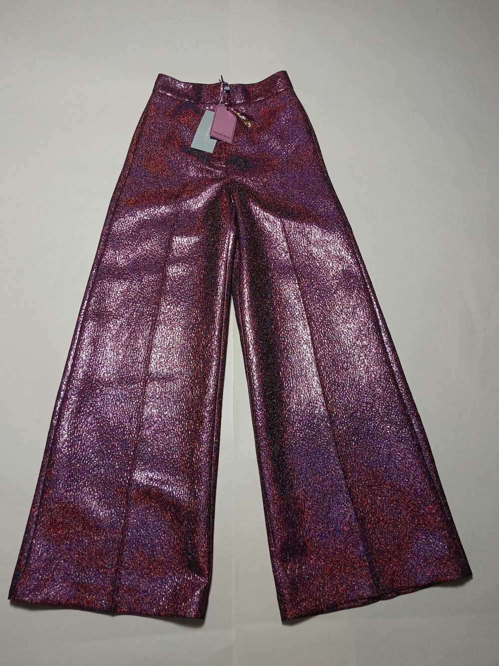 Antonio Melani X The Nat Note Sita Pink Holographic Jacquard Wide-Leg Pants Sz 0 - Picture 4 of 16